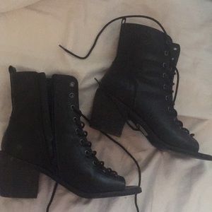 Black peep toe heel boots